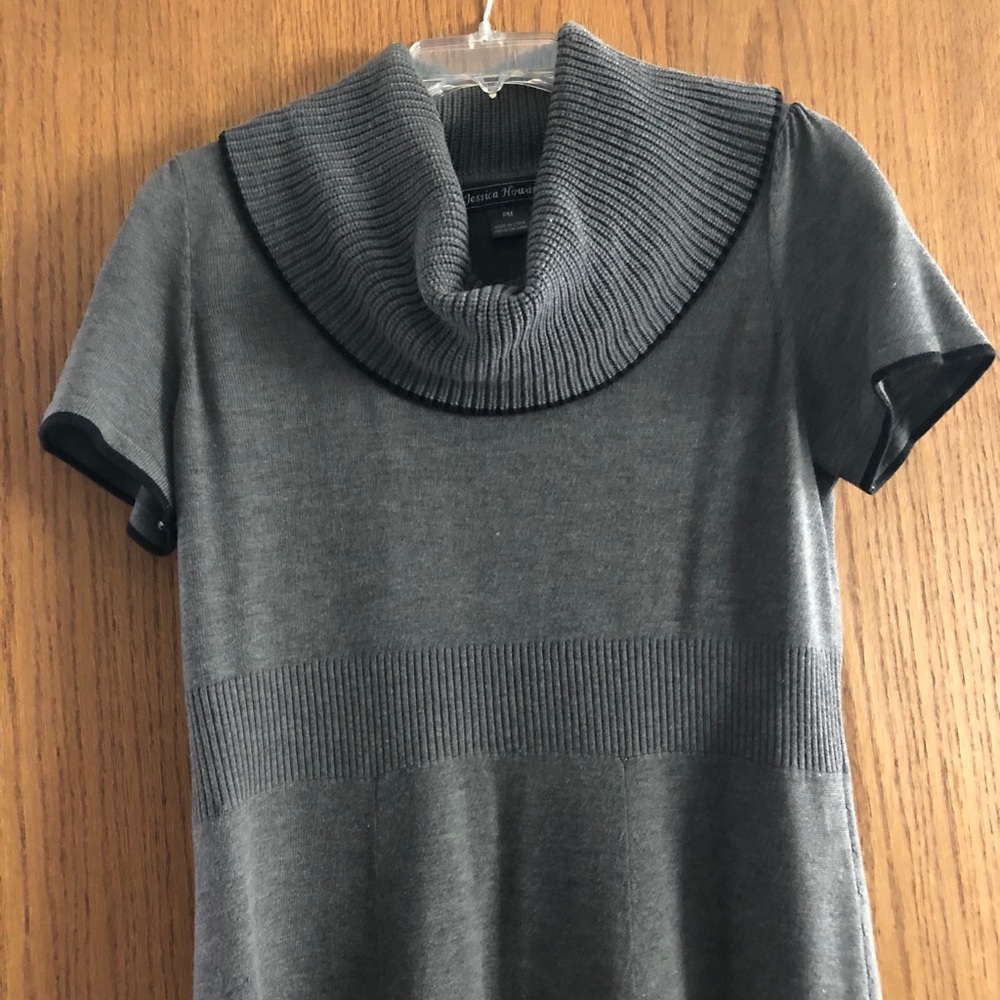 Gray with black accent sweater dress.